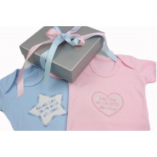 Personalised Embroidered Twins Vests Boxed Gift Set Any Text Any Combination